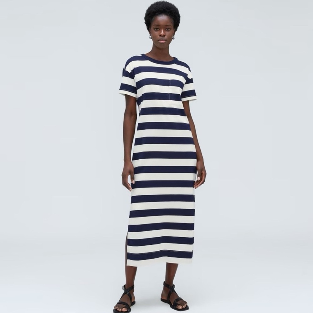 Everlane Navy and White Striped T-Shirt Dress Sz.M